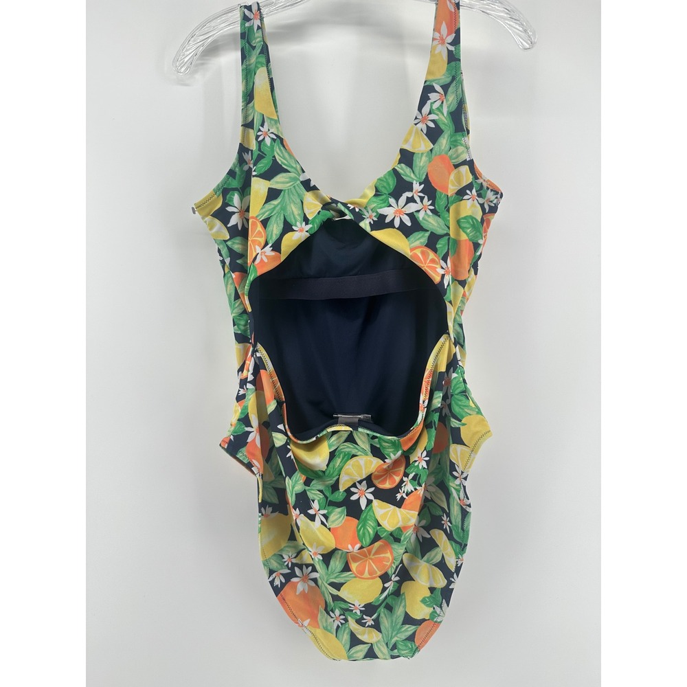 Old Navy Citrus Lemon Orange Print Twist Back One‎ Piece Swimsuit XL Navy Blue - Picture 10 of 13